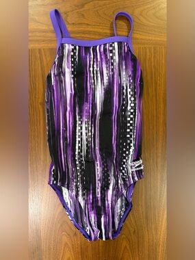 Speedo Endurance Girls' Purple Striped One-Piece Swimsuit Size 10